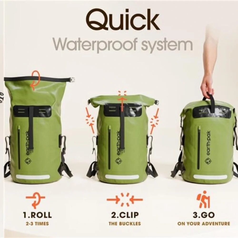 Waterproof Backpack - Heavy Duty Hiking Backpack - Roll-Top Closure